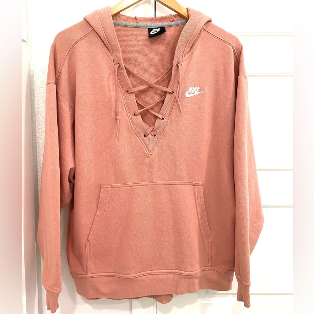 Nike Hoodie Sportswear Club Lace-Up Pink Rust Rose Sweatshirt Athletic Women’s M